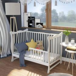 Kidizi Patut din lemn masiv cu bariera 120x60 cm Kidizi Isla alb, reglabil pe 3 nivele, certificat EN71 (3945+1637)