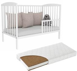 Kidizi Patut din lemn masiv cu bariera 120x60 cm Kidizi Orella alb si saltea cocos LUX 120x60x9 cm, reglabil pe 3 nivele, certificat EN71 (1729+1637+120609LUX)