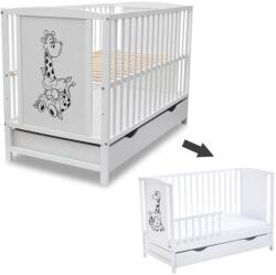 Kidizi Patut din lemn masiv 120x60 cm Bria alb cu sertar, include bariera, reglabil pe 3 nivele, certificat EN71 (3273+1637)