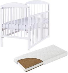 Kidizi Patut din lemn masiv 120x60 cm Kidizi Orella alb cu laterala culisanta si saltea cocos LUX 120x60x12 cm, reglabil pe 3 nivele, certificat EN71 (1583+1206012LUX)