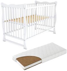 Kidizi Patut din lemn masiv 120x60 cm Kidizi Isla alb si saltea cocos LUX 120x60x9 cm, reglabil pe 3 nivele, certificat EN71 (3945+120609LUX)