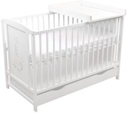 Kidizi Patut din lemn masiv 120x60 cm Bria alb cu sertar, masuta infasat din lemn inclusa, reglabil pe 3 nivele, certificat EN71 (3273+4228)