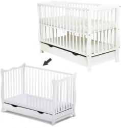 Kidizi Patut din lemn masiv cu sertar, capac si bariera 120x60 cm Kidizi Isla alb, reglabil pe 3 nivele, certificat EN71 (3471+1637)