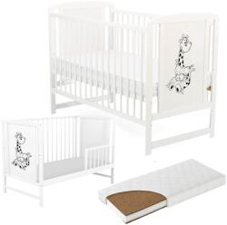 Kidizi Patut din lemn masiv 120x60 cm Bria alb si saltea cocos LUX 120x60x12 cm, include bariera, reglabil pe 3 nivele, certificat EN71 (3259+1637+12LUX)