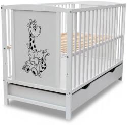 Kidizi Patut din lemn masiv 120x60 cm Bria alb cu sertar si roti, reglabil pe 3 nivele, certificat EN71 (5949221103266)