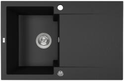 Laveo PICO 45S egymedence csepptálcás szemcsés fekete gránit mosogató helytakarákos szifonnal - SRH_711Y (SRH_711Y)