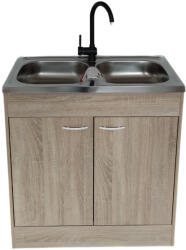  Komplett mosogatós szekrény 80x50cm nyílóajtós, sonoma, kétmedencés (214008)