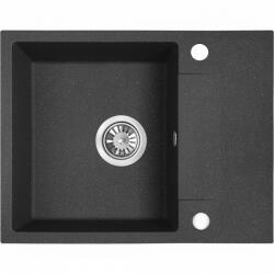 Laveo RAB MINI szemcsés fekete csepptálcás gránit mosogató helytakarékos szifonnal, csaplyuktakaró dugóval - SRF_713Y (SRF_713Y)