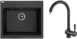  RIO 6 SZETT egymedencés gránit fekete mosogató szifonnal, csappal, 57x50x21, 5 cm (SRT_710RL)