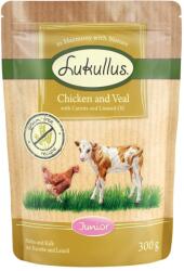 Lukullus 34x300g Lukullus Naturkost Junior sirke & borjú gabonamentes nedves kutyatáp tasakban