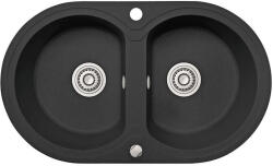 Laveo DAFNE kétkör szemcsés fekete gránit mosogató dugókiemelős helytakarékos szifonnal - SRD_720T (SRD_720T)
