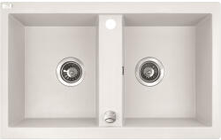 Laveo BARBADOS fehér kétmedencés gránit mosogató dugókiemelős helytakarékos szifonnal - SRB_620T (SRB_620T)