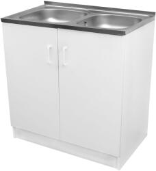  Komplett mosogató szekrény 80x50, nyílóajtós, 2med. tál, fehér front (442128) - aquamixwebaruhaz
