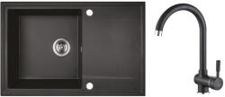  RIO 1CS SZETT egymedence csepptálcás gránit fekete mosogató szifonnal, csappal, 76x44x17, 5 cm (SRF_711RL)
