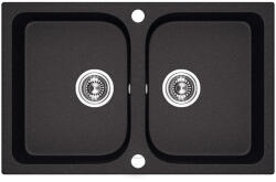 Laveo CELIA matt fekete kétmedencés gránit mosogató dugókiemelős helytakarékos szifonnal - SRC_720B (SRC_720B)