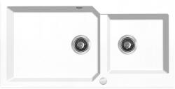 Laveo MILOS 2M 100 kétmedencés fehér gránit mosogató helytakarékos dugókiemelős szifonnal - SPM_6209 (SPM_6209)