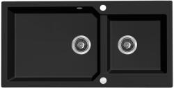 Laveo MILOS 2M 100 kétmedencés matt fekete gránit mosogató helytakarékos dugókiemelős szifonnal - SPM_B209 (SPM_B209)