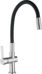 Laveo ALITA szálcsiszolt inox / matt fekete kétfunkciós rugalmas tömlős csaptelep - BVA_362D (BVA_362D)
