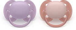 Philips Залъгалки Philips Avent - Ultra Soft, пастелни цветове с кутия за стерилизиране, 6-18 m, 2 броя (00A.0664.001)
