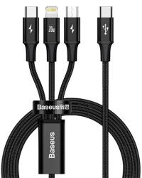 Baseus Rapid Töltőkábel 3in1 Type-C - Type-C/Lightning/Microusb, Cipőfűző, Fekete