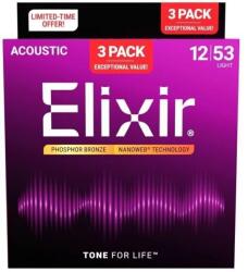 Elixir 16569 Nanoweb 12-53 3-Pack Corzi chitare acustice (16569)