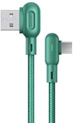 USAMS Cablu Braided Angled pentru incarcare si transfer de date USAMS U57, USB-A la MicroUSB, 2A, 1.2m, Verde (6958444948614)