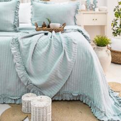 Saheser® Cuvertura bumbac jacquard 240x260cm + 2 fete de perna, Marta Verde menta