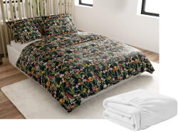  Set Lenjerie cocolino MYSTIC GARDEN verde inchis + Cearsaf Cocolino microplus cu elastic SOFT 180x200 cm alb, pat dublu Lenjerie de pat
