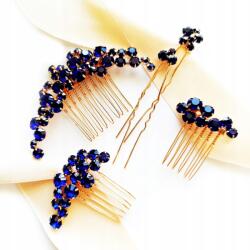 Kokonet Kék-arany színű hajdísz szett fésűkkel, hajtűkkel, hullámcsatokkal, kontytűkkel Wow (Złoty zestaw niebieskich granatowych)