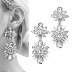 Kokonet XXL-es ezüst fülbevaló kristályokkal, látványos esti viselet (3-0575)