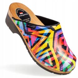 PanSzew Női Szivárványos Fapapucs, Valódi Bőrből, Lengyel Készítésű, 35-41-es Méret PanSzew (Obuwie ze Skóry Stabilne Klapki do Pracy) - allegro - 10 695 Ft
