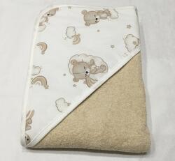  Nedvszívó frottír pamut törölköző kapucnival 110*110 cm - Bézs szivárvány maci