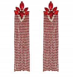 Kokonet Hosszú, piros cirkónia köves, lógó fülbevaló kristályokkal, divatos stílus (3-0508)