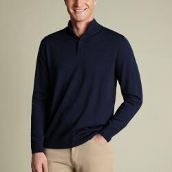 Charles Tyrwhitt Pure Merino Button Neck Jumper - Navy - XXL