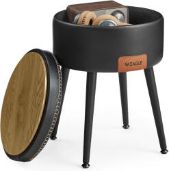 Brius Taburet cu spatiu de depozitare, tapitat PU, cu 2 fete, diametru 32 cm, negru (EZ-LOM005B01)