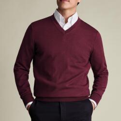 Charles Tyrwhitt Pure Merino V-Neck Jumper - Burgundy - L
