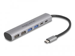 Delock 6 portos USB hub 4 x A-típusú USB anyával és 2 x USB Type-C anya csatlakozóval (64232) (64232)