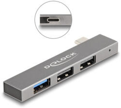 Delock 3 portos vékony USB hub USB Type-C csatlakoztatóval és 1 x USB 10 Gbps A-típusú és 2 x A-típusú USB 2.0 (64274) (64274)