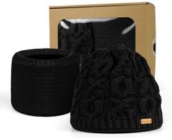 Bontis Ajándékcsomag: Női kötött mintás sapka és körsál - Fekete (gift-set-XI-black)