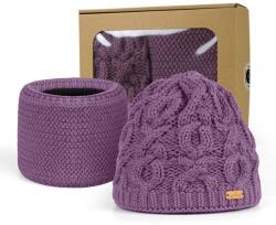 Bontis Ajándékcsomag: Női kötött mintás sapka és körsál - Púderlila (gift-set-XI-powder-lilac)