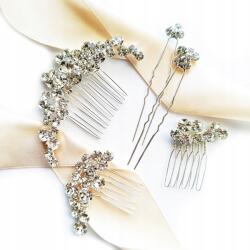 Kokonet Elegáns, kristályos, ezüst színű hajdísz szett Esküvőre, glamour frizurához (Srebrny komplet ozdób do włosów)