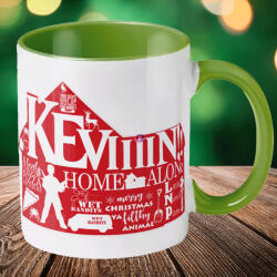 Deconline Crafts Karácsonyi bögre "Reszkessetek betörők - Keviiin" 330 ml kerámia Zöld Full HD (DO129217-GREEN-MUG)
