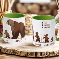Deconline Crafts Apák napi bögre "Apamaci bocsokkal, Max 5 gyerek" Személyre szabható, zöld, kerámia (DO133015-GREEN-MUG)