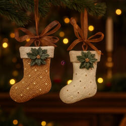 Decoration & Design Karácsonyi zokni akasztós poly 6, 5x2x8, 5 cm krém, barna 2 féle (DD68435)