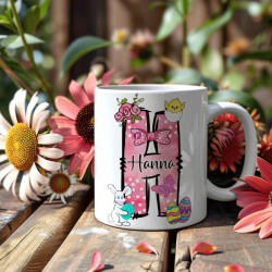Deconline Crafts Húsvéti bögre "Monogramos" egyedi névvel, fehér, kerámia (DO133009-CERAMIC-MUG)