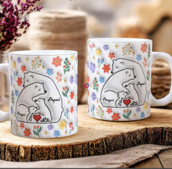 Deconline Crafts Ajándék bögre "Medve család, Max 5 gyerek" Személyre szabható, fehér, kerámia (DO133019-CERAMIC-MUG)