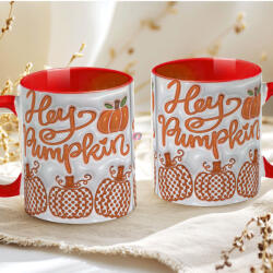 Deconline Crafts Őszi mintás bögre 3D pufi hatású "Hey Pumpkin" red (DO126110-RED-MUG)