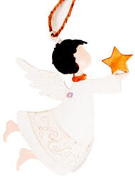 QX-IMP Angyal csillaggal karácsonyfadísz 8 cm fehér, fém (061330)