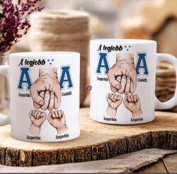 Deconline Crafts Apák napi bögre "Legjobb apa kék, Max 5 gyerek" Személyre szabható, fehér, kerámia (DO133024-CERAMIC-MUG)