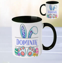 Deconline Crafts Húsvéti bögre "Nyuszi fiú" egyedi névvel, fekete, kerámia (DO133002-BLACK-MUG)